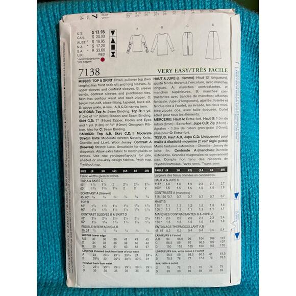 Vogue sewing pattern 7138 suit jacket skirt 14 16 18 - Picture 3 of 8